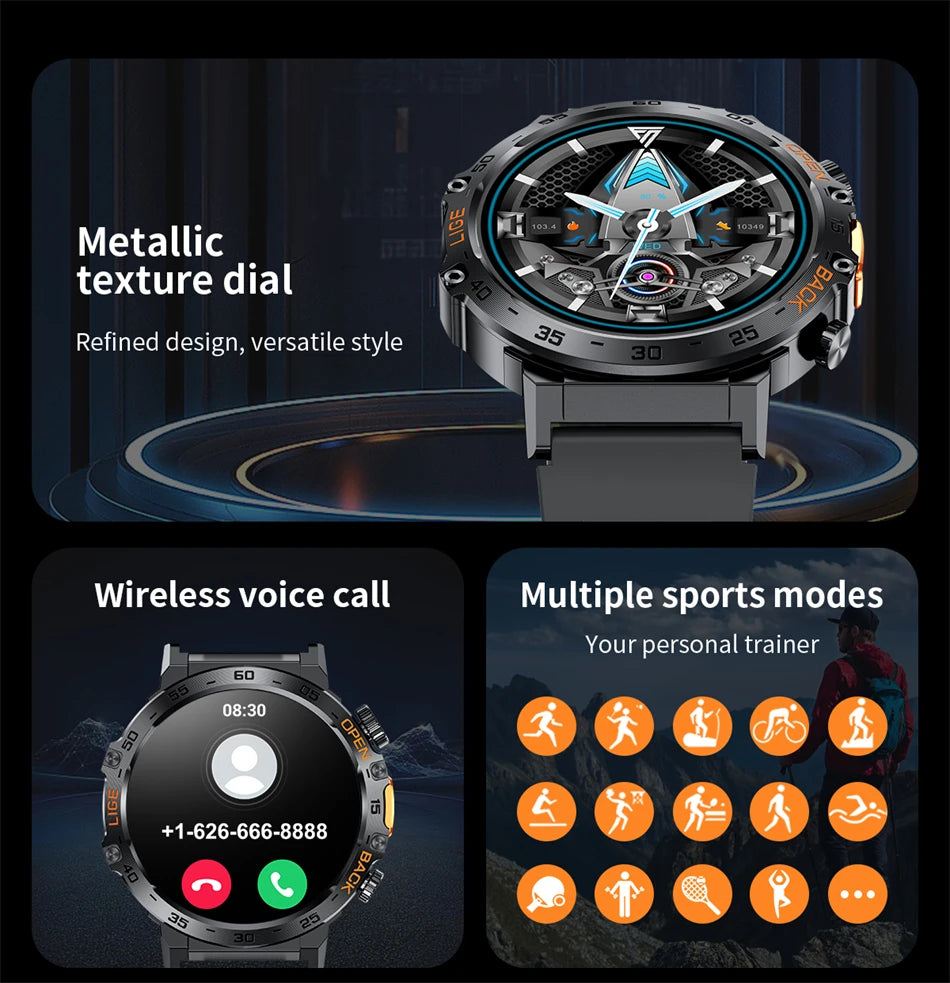 LIGE 2025 Smart Watch Men Sport Watches LED Flashlight 360*360 Ultra HD Screen Waterproof Fitness Bluetooth Call Men Smartwatch