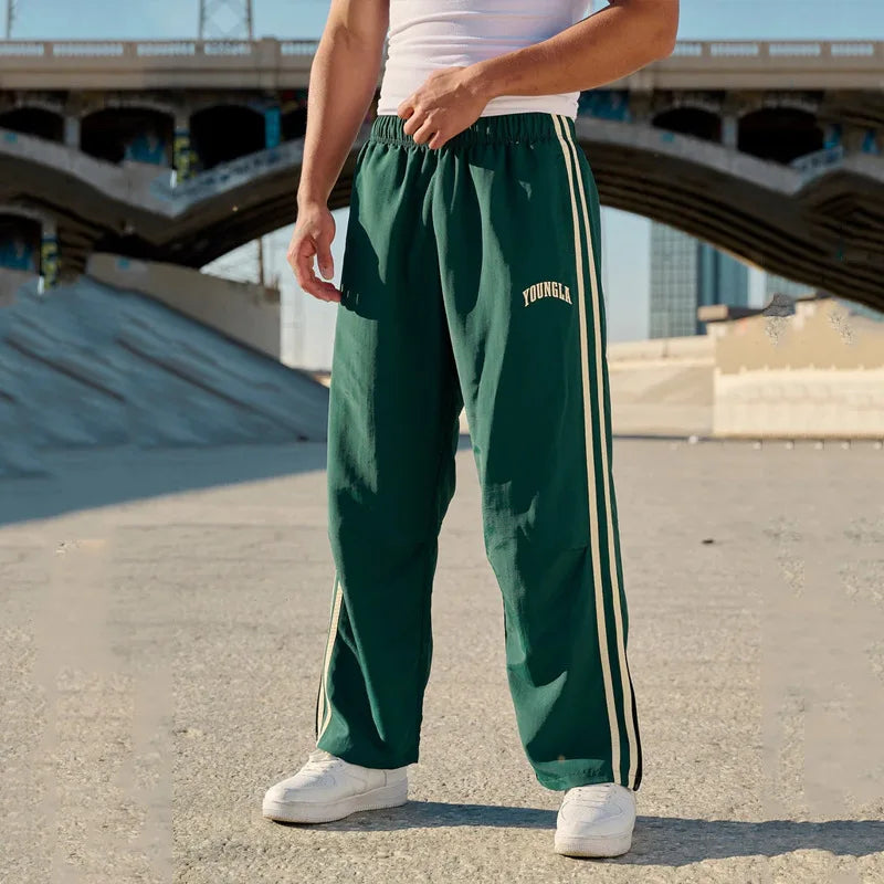 Men's Sports Pants Double Stripe Splicing Printed Casual Pants Gym Fitness Mid
