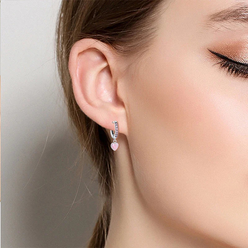 Earrings For Womens 925 Silver Color Pink Rainbow Horse Bear Bee Double Hoop Earrings Fine Engagement Anniversary Jewelry Gifts