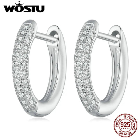 WOSTU 925 Sterling Silver European Simple CZ Ear Buckles Heart Hoop Earrings for Women Wedding Gift Minimalism Jewelry E737