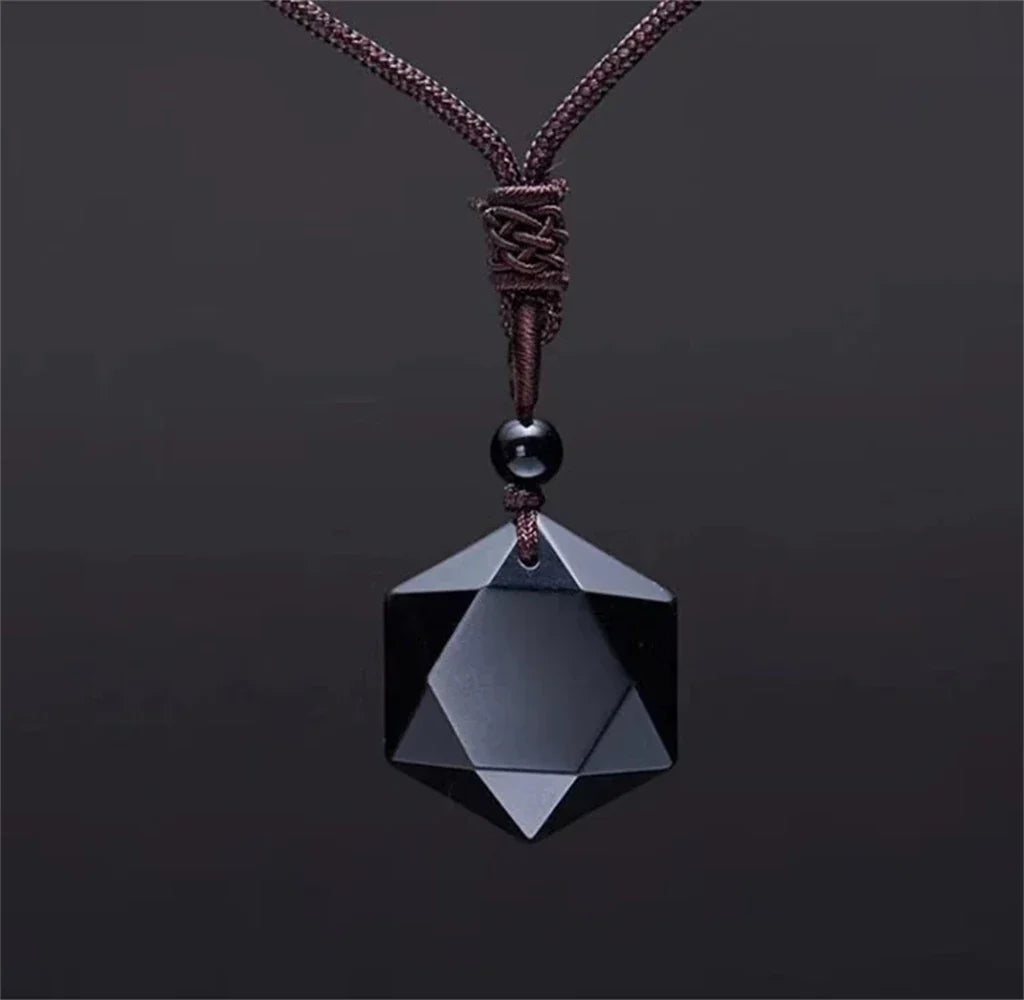 New Fashion Black Obsidian Pendant Necklace Obsidian Star Pendant Lucky Love Crystal Jewelry With Free Rope Drop shipping