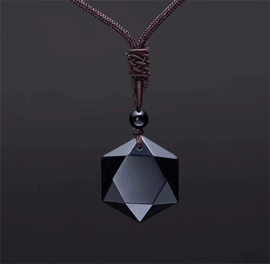 New Fashion Black Obsidian Pendant Necklace Obsidian Star Pendant Lucky Love Crystal Jewelry With Free Rope Drop shipping