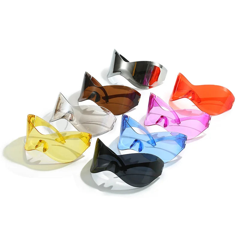 Y2K Sunglasses Women Fashion Silver Oversized Face Mark Shades Reflective Personal Sun Glasses for Cycling Travel