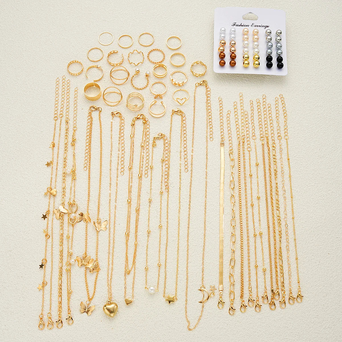 83pcs Elegant Pearl Geometric Earrings Necklace Bracelet Ring Jewelry Set For Women Heart Butterfly Star Daily Party Jewelry New