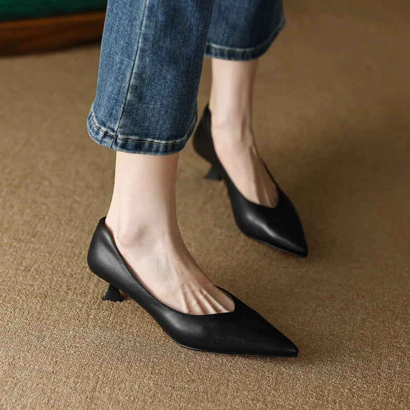 NEW Spring Shoes for Women Pointed Toe Thin Heel Women Pumps Split Leather High Heels Women's Stiletto Heels Office Ladies Shoes