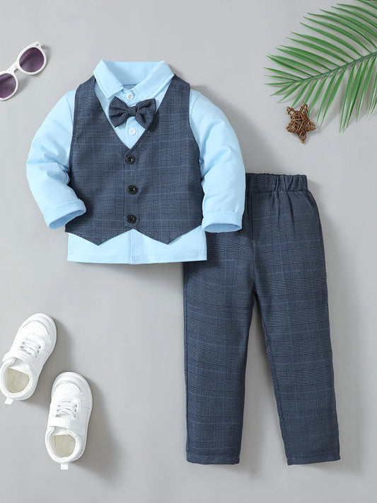 Winter  Cool   Boys  Shirt  With Bow  Beret  Stripe Little Gentleman  Set  For  3-7 Years  Old  Boys