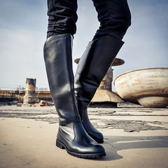 Fall Winter Knee High Black Long Soft Leather Military Boots Mens Formal