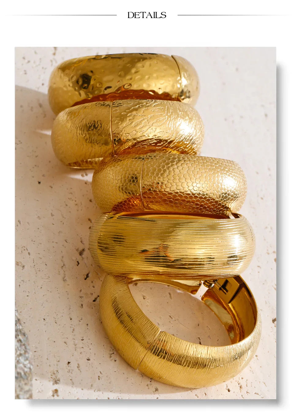 Yhpup 66mm Old Money Style Stainless Steel Hammer Metal Statement Bracelets Bangle Waterproof Vintage Minimalist Jewelry New