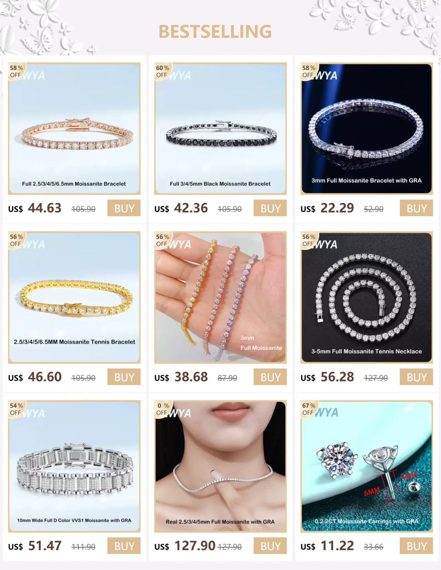 EWYA GRA Certified Real 3/4/5/6.5MM Full Black Moissanite Tennis Bracelet for Women Men S925 Silver Link Bracelets Fine Jewelry