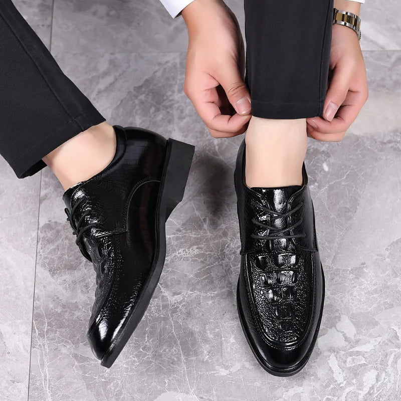 Casual Business Shoes for Men Crocodile PU Leather Men Dress Shoes for Male Formal Style Wedding Oxfords Lace Up Shoes Plus Size