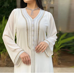 White Kaftan Dubai Abaya Turkey Muslim Hijab Dress Islamic Abayas Dresses For Women