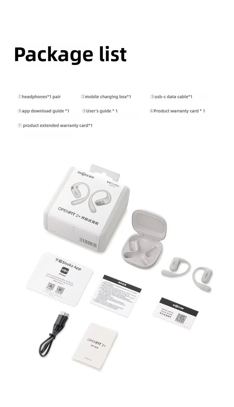 Shokz OpenFit 2+ T921 Open Hanging Ear Headsets Dolby Audio Wireless Bluetooth Earphones,DualBoost Technology AI Noise Reduction