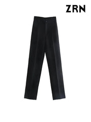 Women Chic Fashion Office Wear Straight Pants Vintage High Waist Zipper Fly Trousers