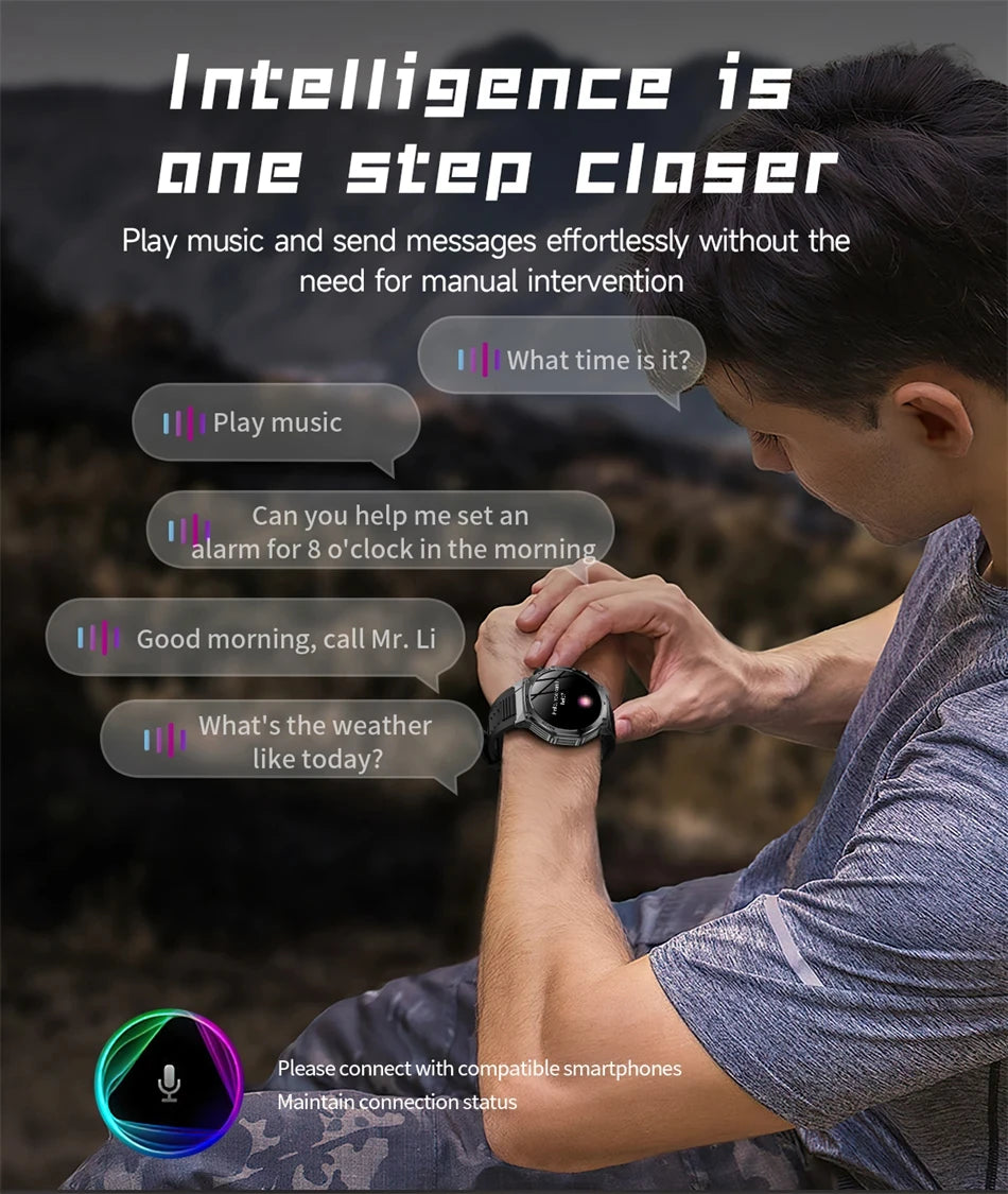 Rugged Outdoor Sports AK82 Smartwatch 1.85" HD Touchscreen 800mAh Long Battery Life Fitness Tracker Calorie Distance Smart Watch