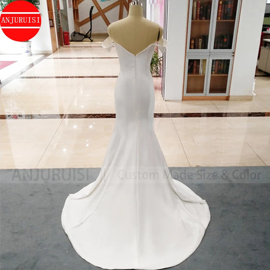 White Bridesmaid Dresses: Off The Shoulder Soft Satin Mermaid Wedding Dresses