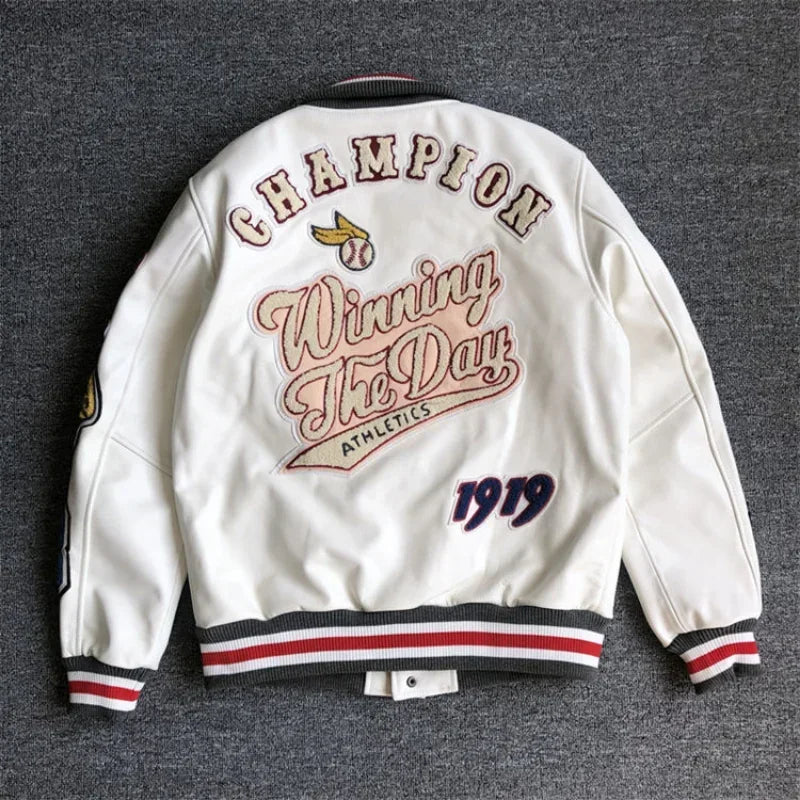 Men's spring and autumn baseball uniform Y2K retro trend leather jacket heavy