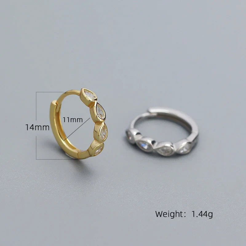 WANTME 925 Sterling Silver Fashion Simple Drop Row Zircon Ear Buckle for Women Elegant European Hoop Earrings Piercing Jewelry