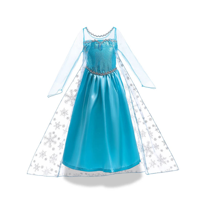 Girls Dress Children Mesh Print Princess Dress Kids Anna Cosplay