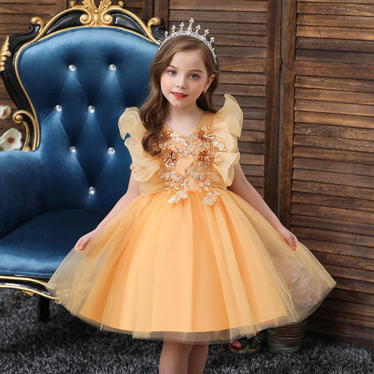 Child sleeveless performance dress, flower girl fluffy princess dress 2 To 10 Year girls  Party wear