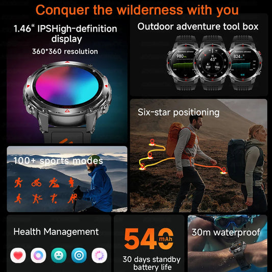 Outdoor Military Smart Watch Men Built-in GPS 1.46" AMOLED Compass
