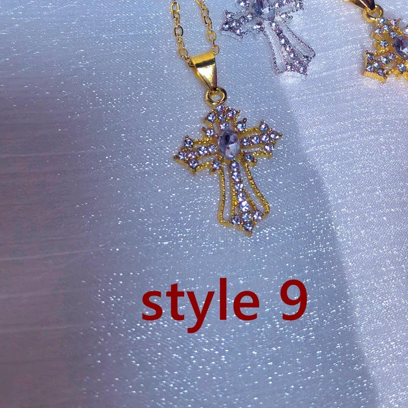 Gothic Big Zircon Cross Necklace Unisex Y2K Irregular Goth Large Cross Pendant Necklaces  for Men Women Couple Necklace Jewelry
