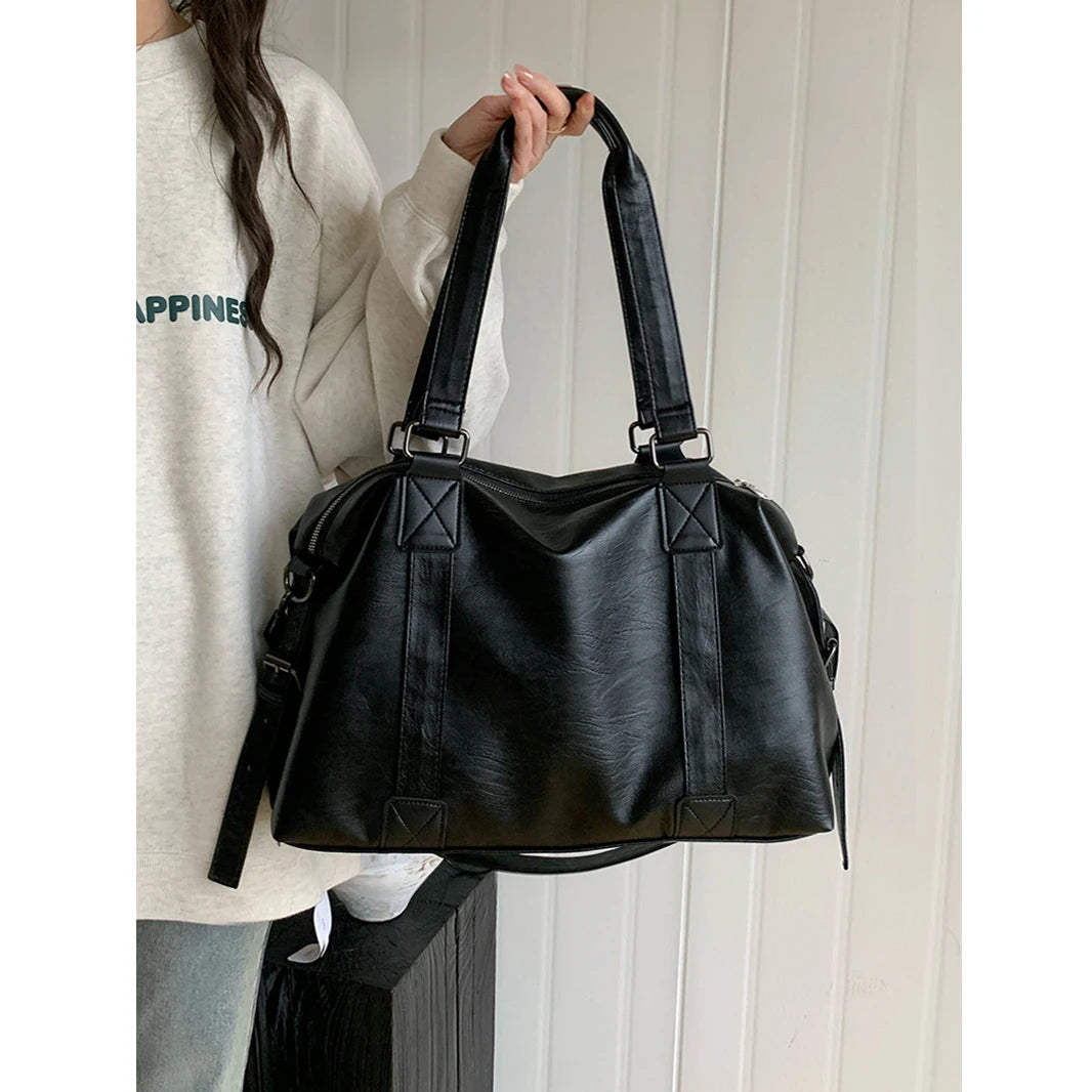 Large Capacity Black Shoulder Bags For Women Large Shopper Bag Solid Color Soft