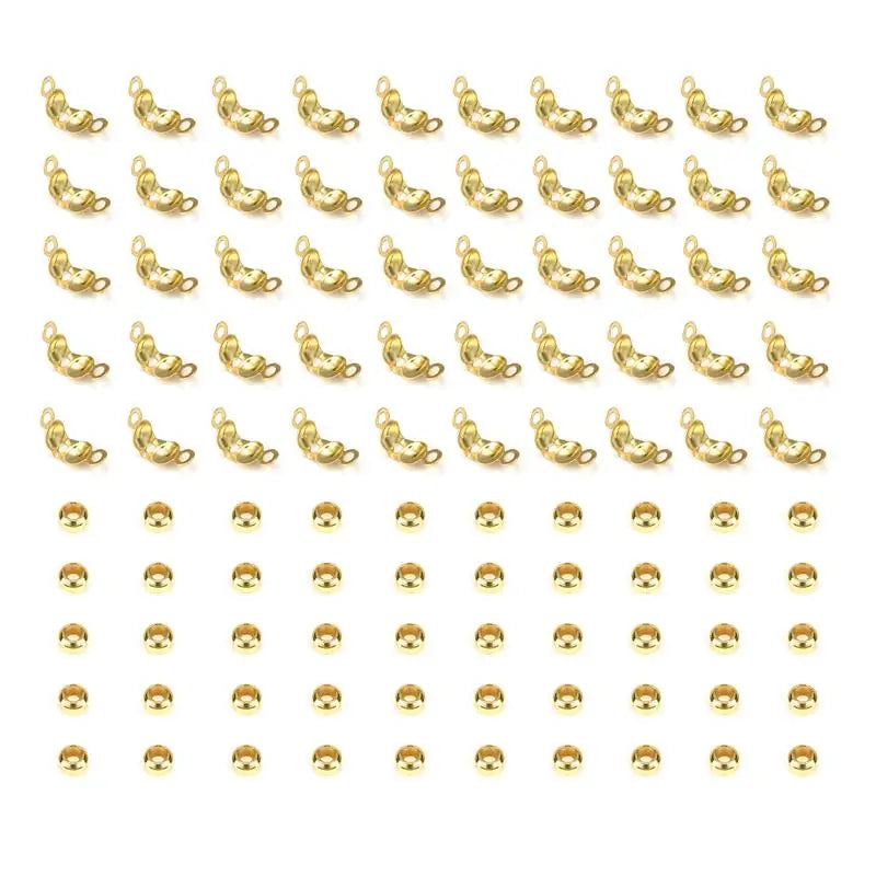 100pcs/lot Stainless Steel Gold Color Connector Clasp Crimp End Beads Findings Kit DIY Bracelet Necklace Jewelry Making Supplies