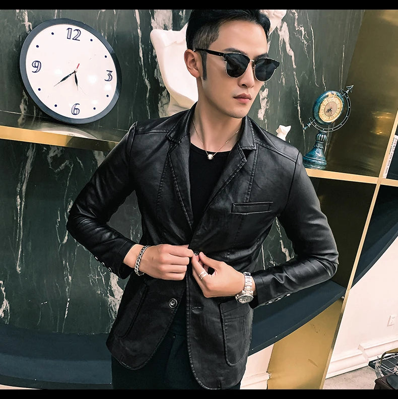 Mens Leather Jacket and Coats Spring and Autumn Men Business Casual