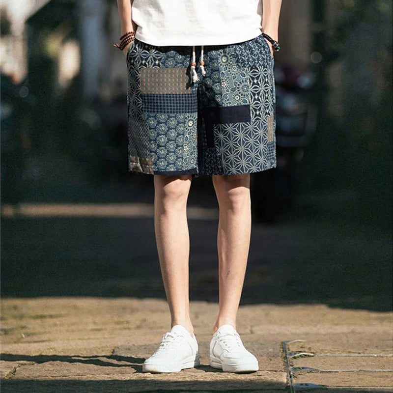 2026 Summer New Boutique Flower Cotton Linen Men's Casual Beach Shorts Men's Comfortable Breathable Leisure Shorts Male XXXXXL