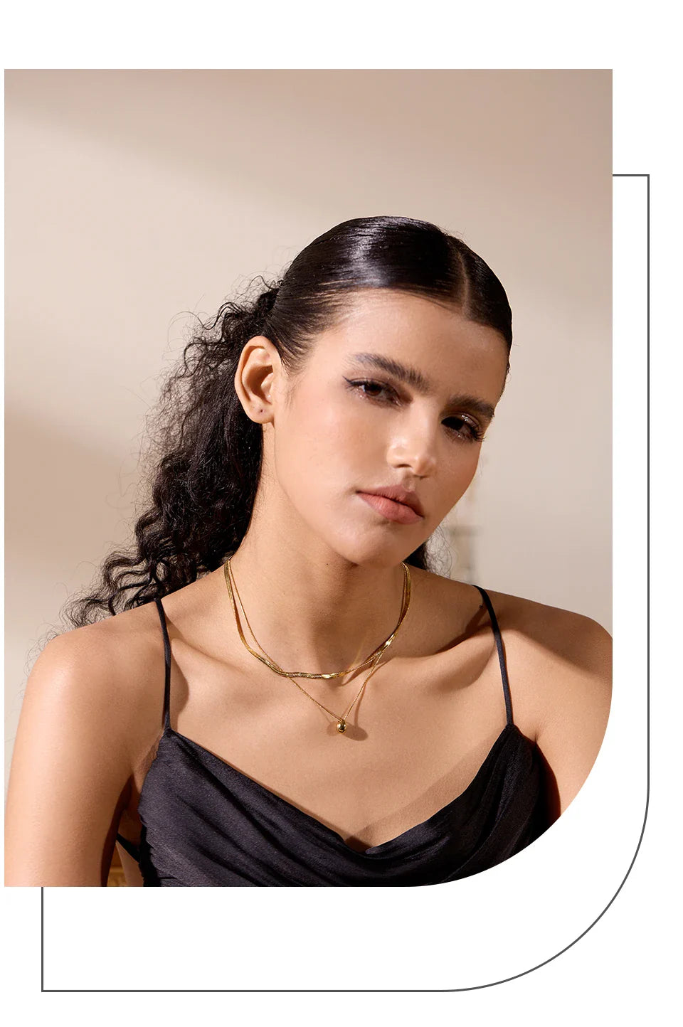 Yhpup Snake Chain Double Layer Stainless Steel Water Drop Pendant Necklace for Women Statement 18k Gold Color Jewelry Waterproof