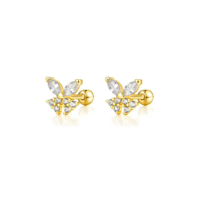 WANTME 925 Sterling Silver Fashion Love Butterfly Romantic Star Crown Screw Stud Earrings for Women Ear Bone Piercing Jewelry