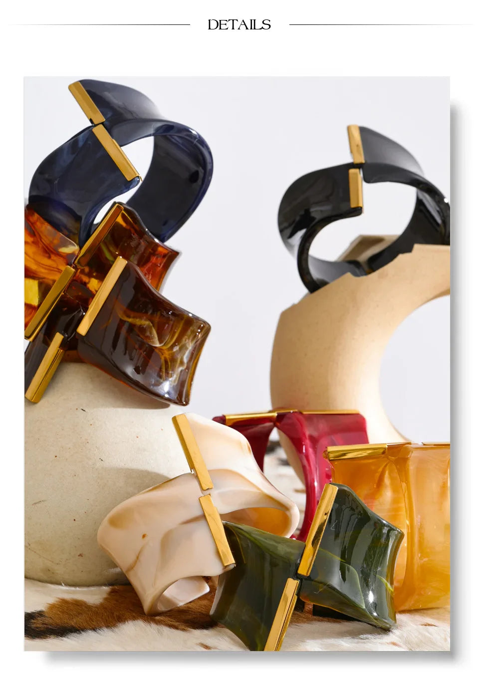 Yhpup 62mm Exclusive Design Multi-Color Acrylic Acetic Acid Wide Bracelet Bangle Stainless Steel Fashion Statement Jewelry 2025