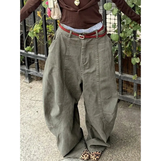 Deeptown Y2K Vintage Women Cargo Pants Harajuku Oversized Wide Leg American Retro Pants Baggy Casual Summer Thin Trousers Gyaru