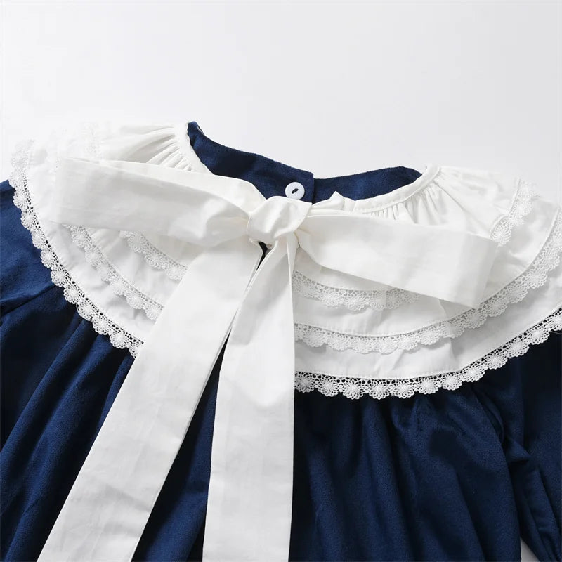 Clibeso Christmas Dresses for Girls 2024 Velvet Dress for Kids Girl Infants Long Sleeve Lace Collar Frock Children's Clothing