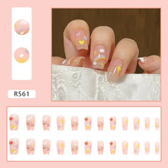 24P Cute Childlike Rainbow Nail Art Full Cover Artificial Fake Nails Wearing Reusable False Nails Ballerina Press on Nail Art