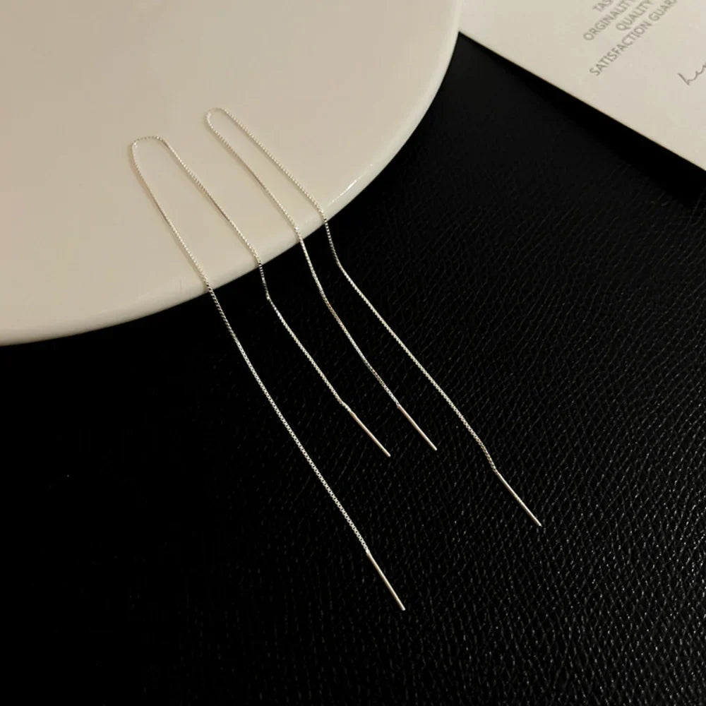 Minimalist Long Tassel Ear Line Drop Earrings for Women Korean Fashion Stainless Steel Chain Hanging Earings Jewelry Party Gifts