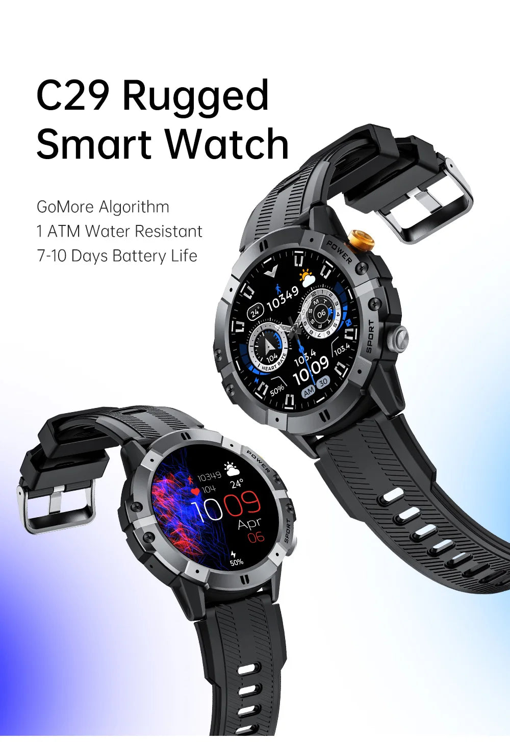 CUBOT C29 SmartWatch 1.52-inch 1ATM Waterproof Sport Watch for Men 410mAh Battery, Bluetooth Call, Heart Rate&24H Health Monitor