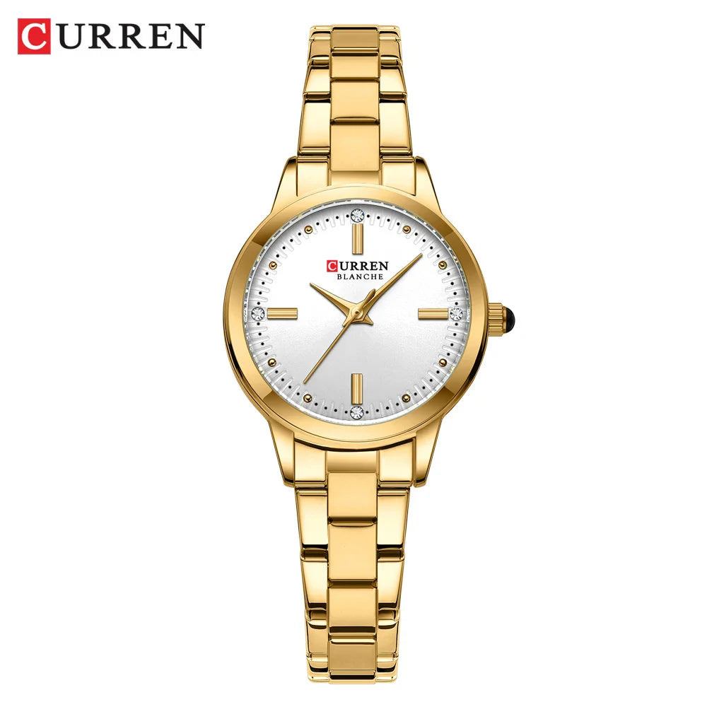 CURREN Simple Round Dial Fashion Dress Quartz Watches for Ladies with Stainless Steel Bracelet Luxury Wristwatches