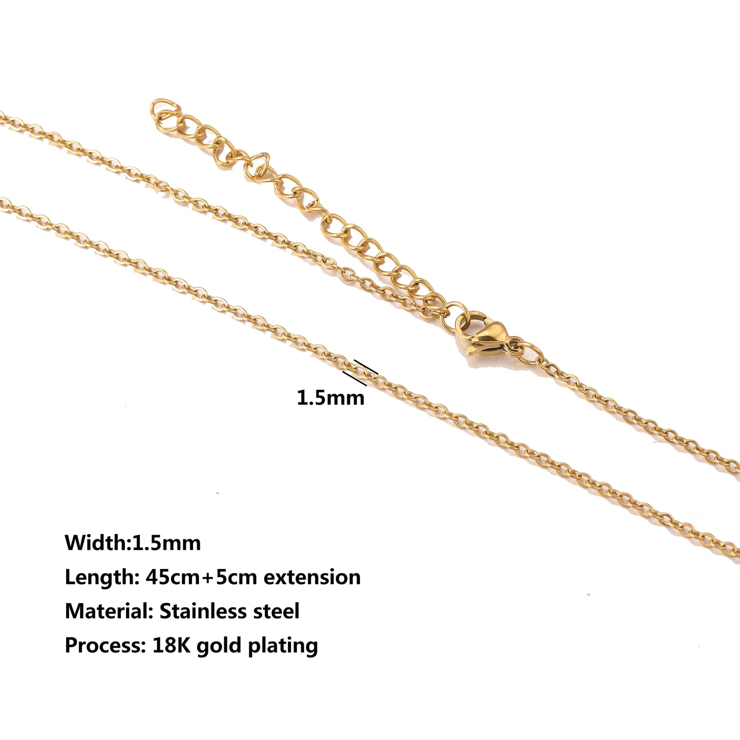 5pcs Stainless Steel Bead Chain Cuba Cross O Ripple Chain Necklace Plated Gold 45CM Adjustable Chain Lobster Clasp DIY Necklace