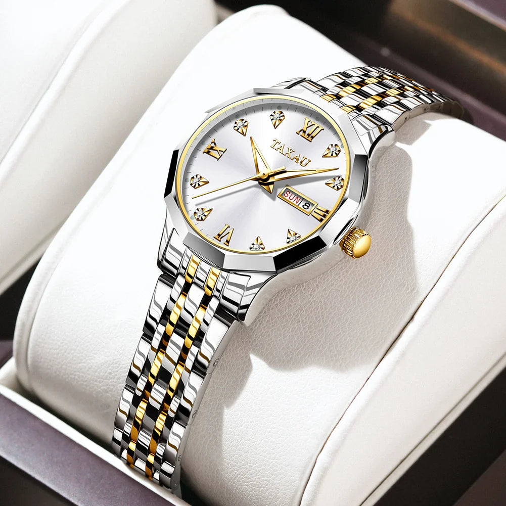OLEVS Fashion Golden Watch for Women Stainless Steel Waterproof Women's Watches Elegant Original Luxury Ladies Quartz Wristwatch