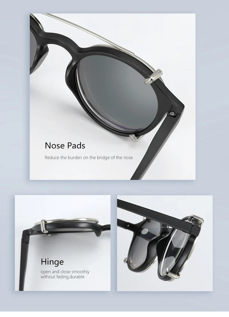 ZENOTTIC Steampunk Style Glasses (Anti Blue Light Blocking Eyewear) + Clip Lenses（Polarized Sunglasses Clips）for Women Men