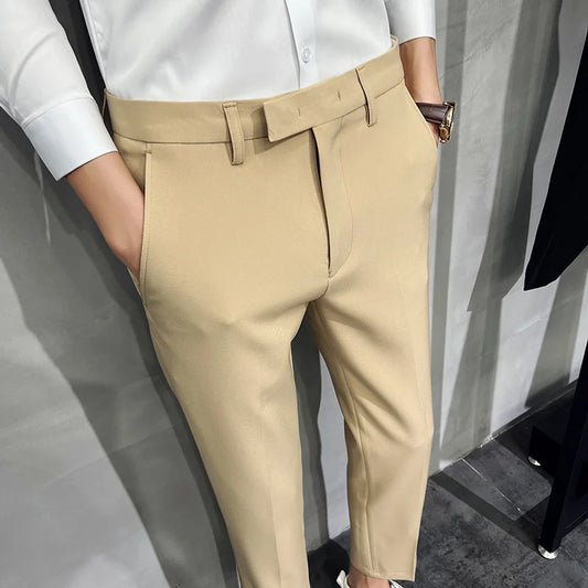Fashion Mens Dark Green Suit Pants Pure Color Business Occupation Slim Fit Dress