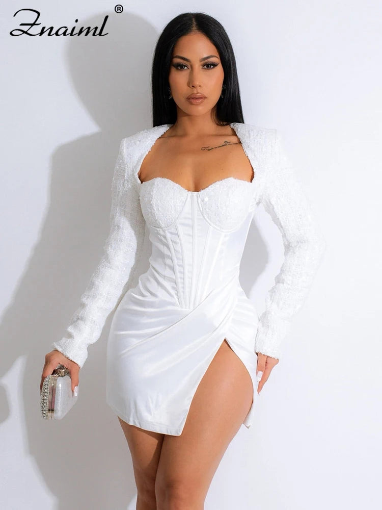 Formal attire Dresses: Evening Party Square Collar Corset Side Slit Slim Short Dresses
