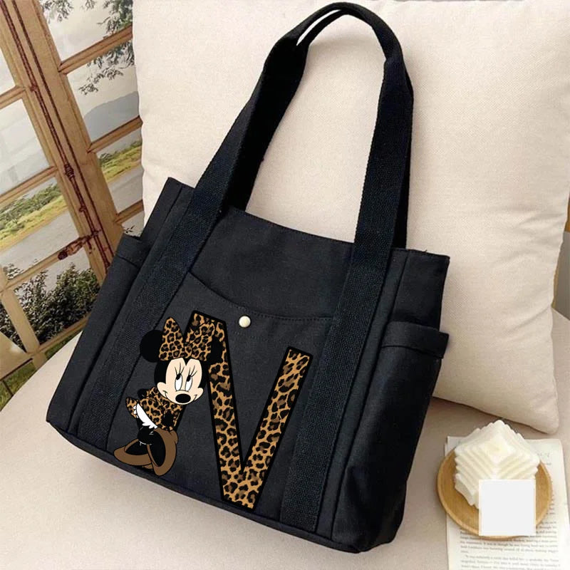 Cute Minnie Mouse Women's Bags Disney A-Z 26 English Letters Shoulder Bag