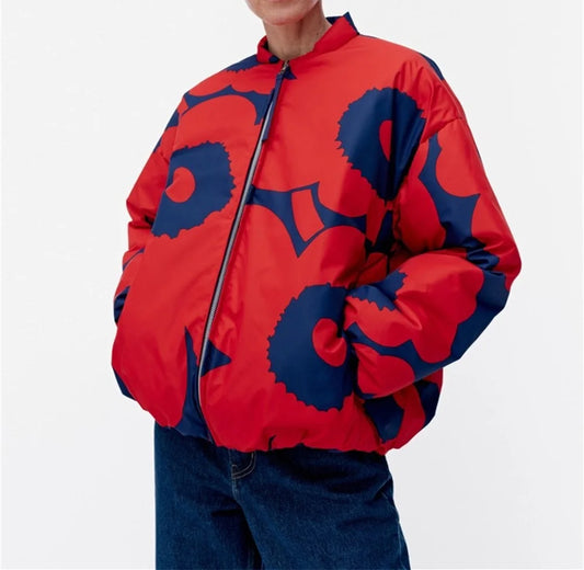 Winter Print Thick Jacket for Women Oversize Stand Collar Long Sleeve