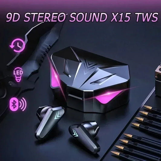 Gaming Earbuds Wireless Bluetooth 5.0 Earphones with Mic Bass Boosted 9D Stereo Sound Positioning HiFi Music Headset