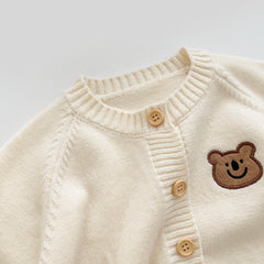 Baby Boys And Girls Baby Bear Embroidered Knitted Cardigan Children Leisure Clothes