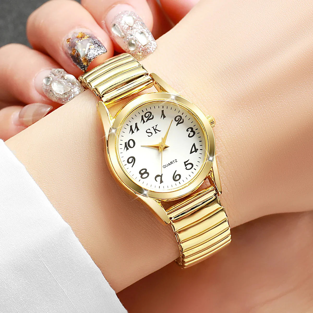 Elegant Small Dial Women Watches Fashion Elastic Strap Quartz Watch Reloj Mujer（Without Box）