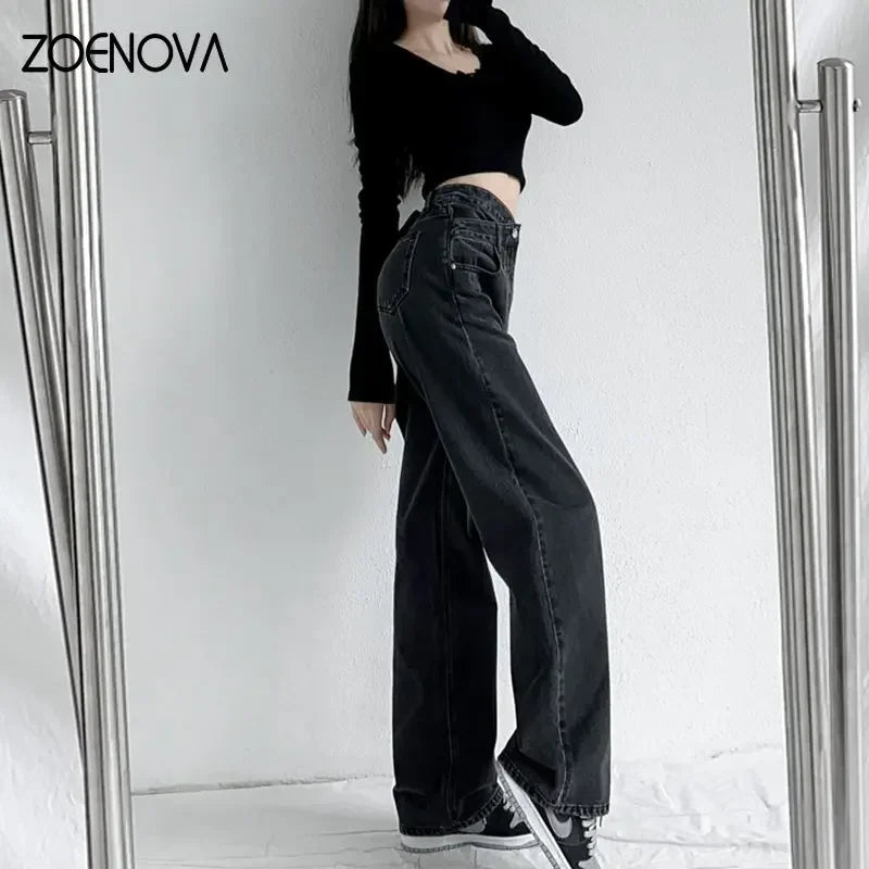 Y2K 2023 Women Clothing Cross Waist Straight Wide Leg Pants