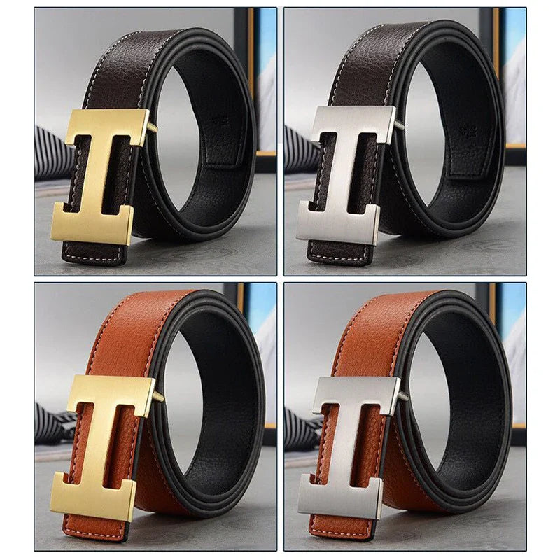 2026 New Casual Men's Belt High Quality Designer Genuine Second Cow Leather Belts Strap Male Metal Smooth Buckle Fashion